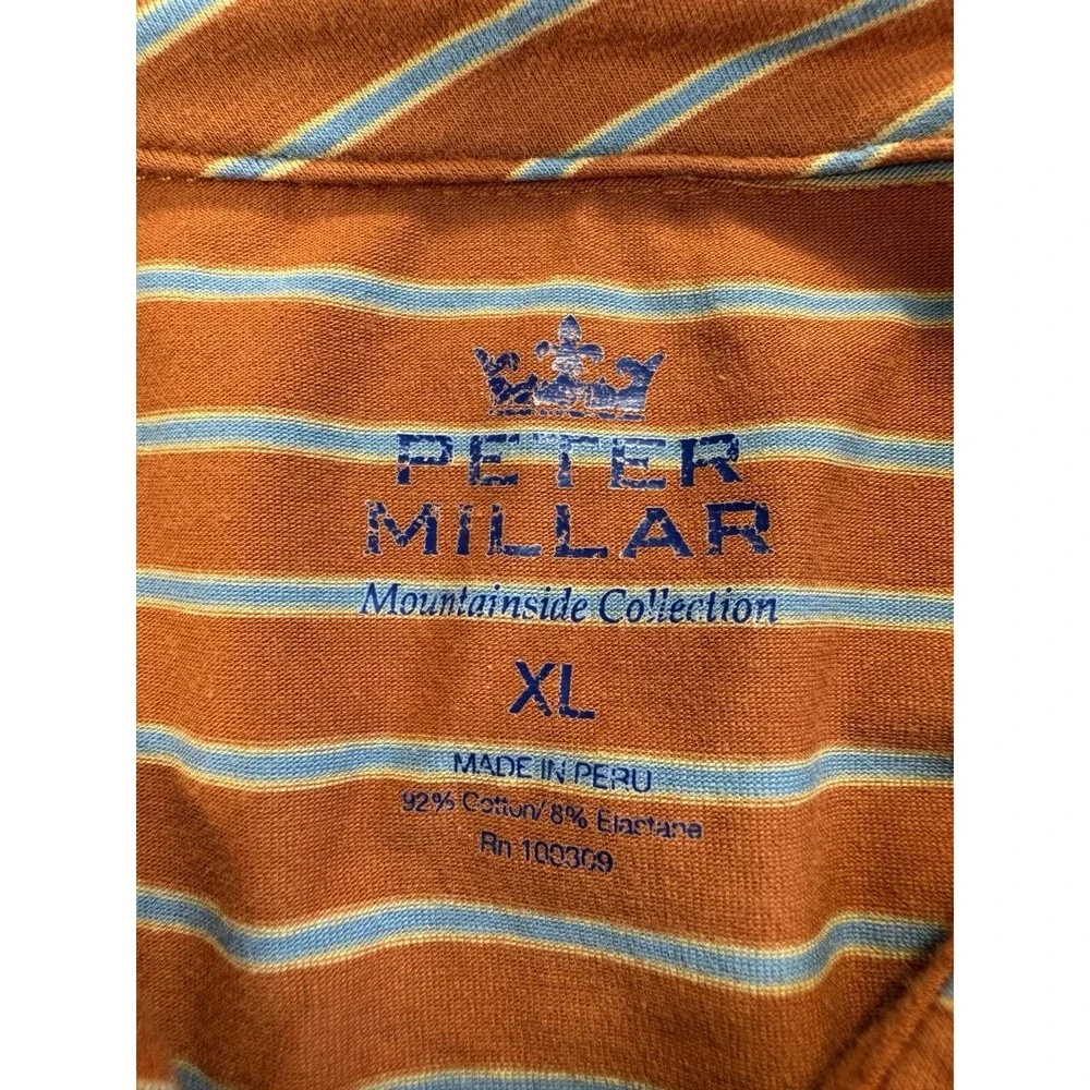 Peter Millar Mountainside Collection Polo Mens XL Orange Blue Ledge Rock Striped